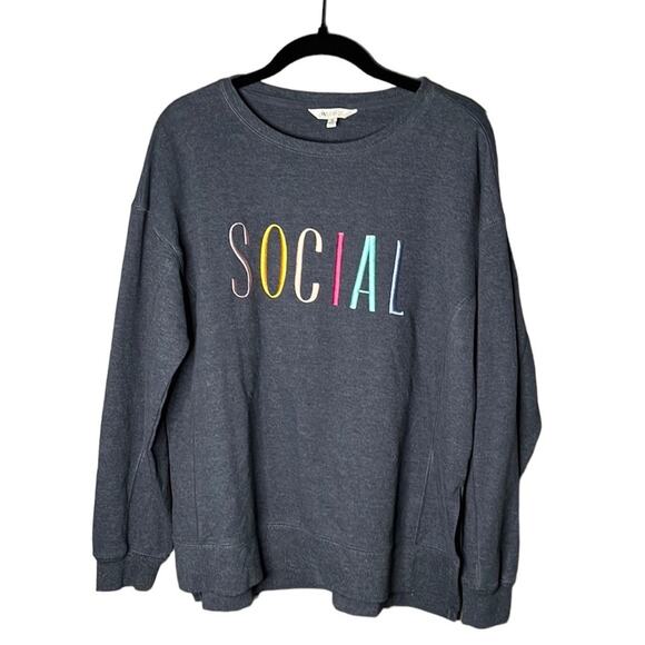 Wildfox Blue Crewneck Pullover Long Sleeve Graphic Social Sweatshirt Size Med - Picture 1 of 9
